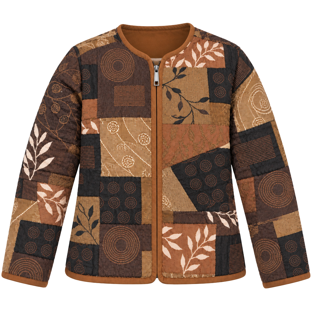 Coldwater Creek Quilted Patchwork Jacket Size PS Brown Zip Up 1