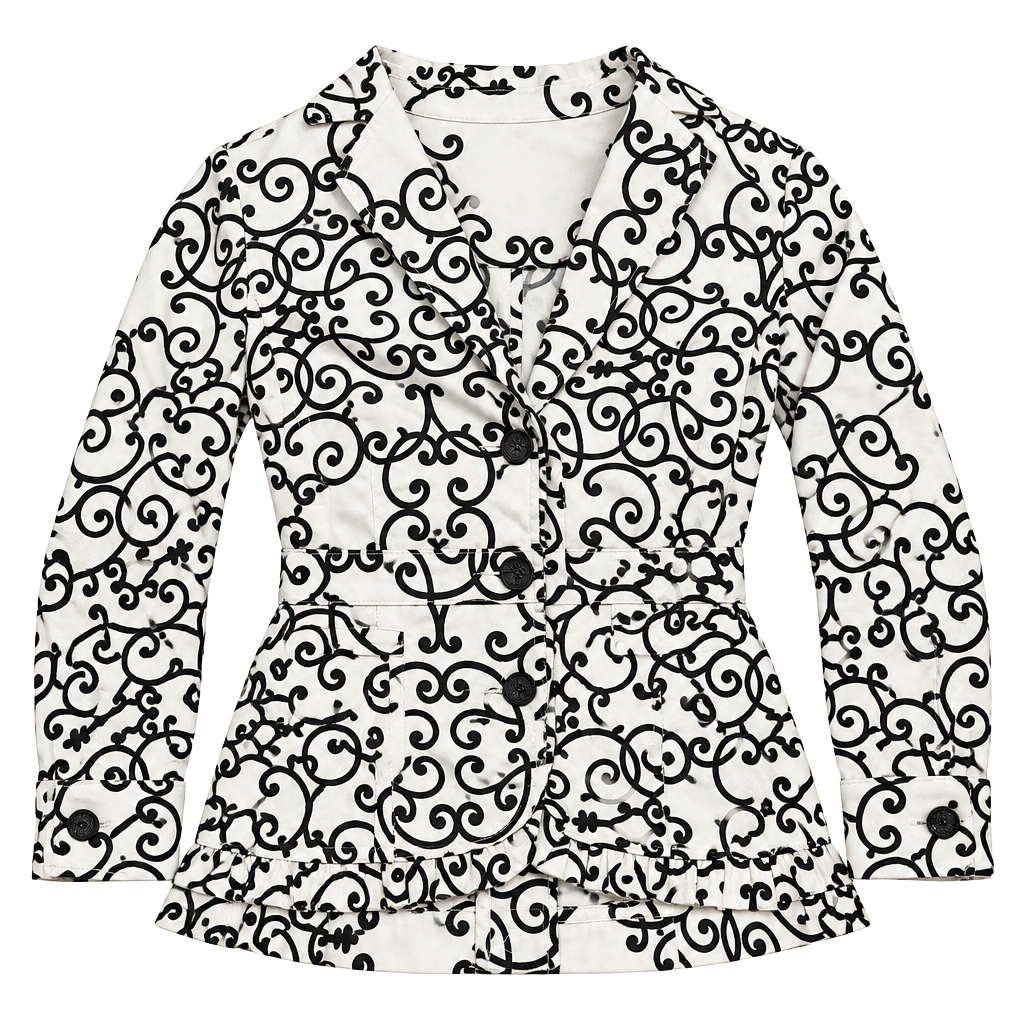 3 Sisters Womens L Black White Scroll Print Cotton Blazer Jacket Made in USA 1