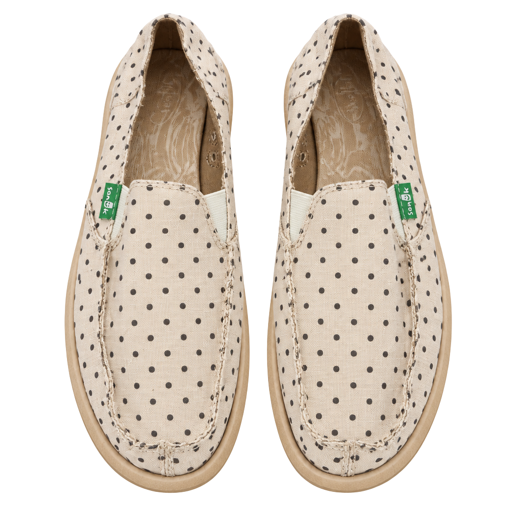 Sanuk Hot Dotty Slip-On Shoes Size 9 Beige Polka Dot 1