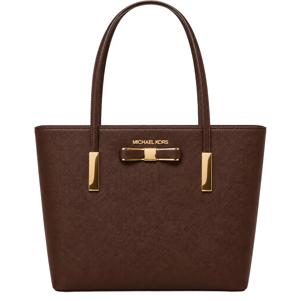 Michael Kors Bow Tote Bag Brown Faux Leather Shoulder Handbag 1