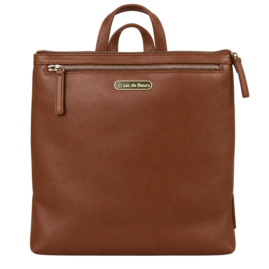 Sac de Fleurs Brown Faux Leather Backpack Handbag 1