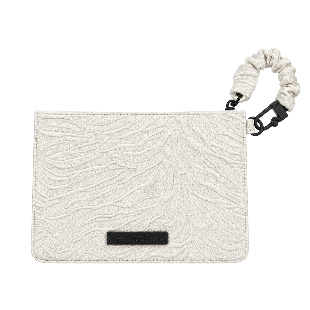Betsey Johnson White Textured Faux Leather Wristlet Pouch 1