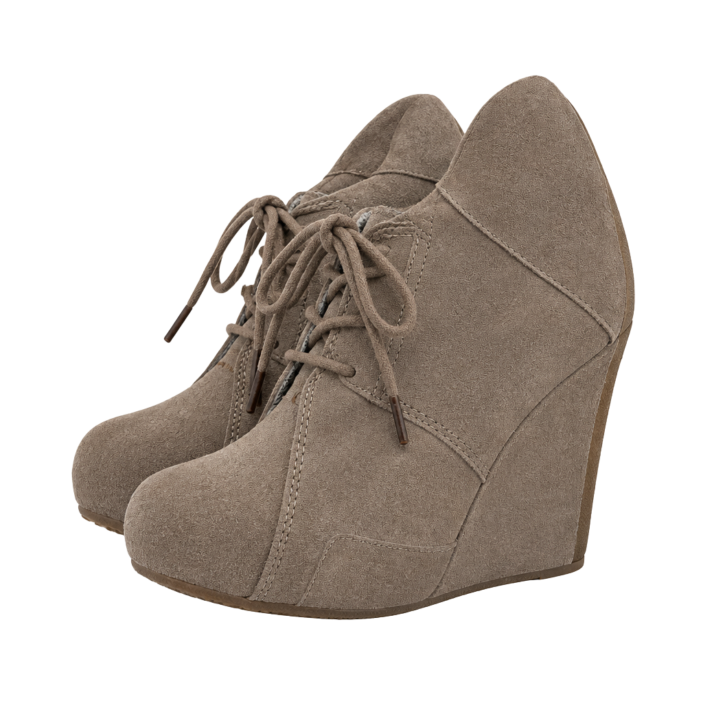 TOMS Desert Wedge Booties Size 8.5 Taupe Suede Lace Up 1