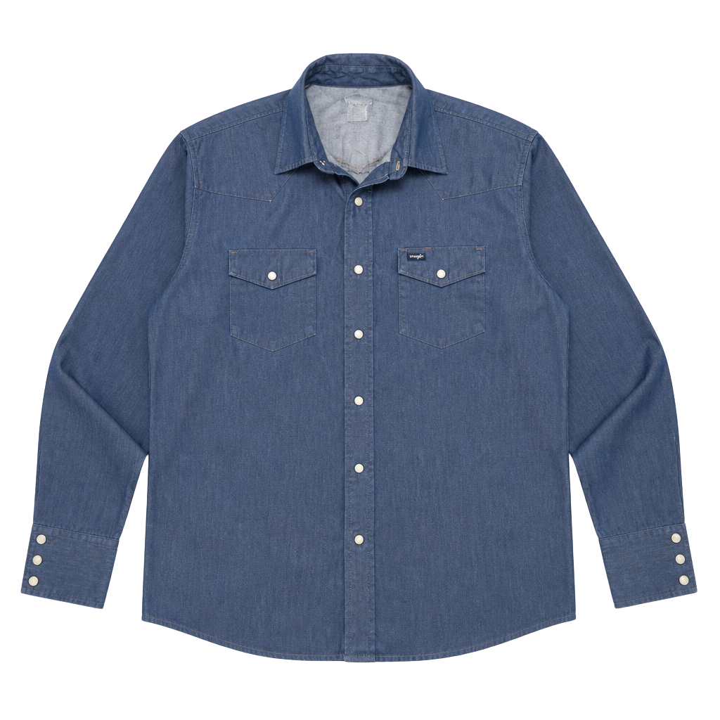 Wrangler Western Long Sleeve Snap Work Shirt, Dark Blue Chambray, XLT/XGA/TGL 1