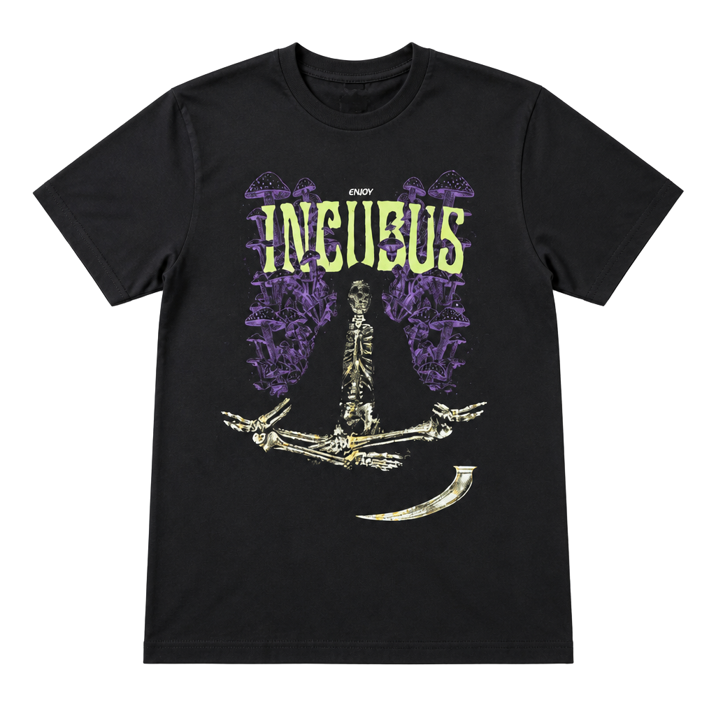 Incubus 2022 Tour T-Shirt Black Enjoy Incubus Skeleton Mushroom Graphic 1
