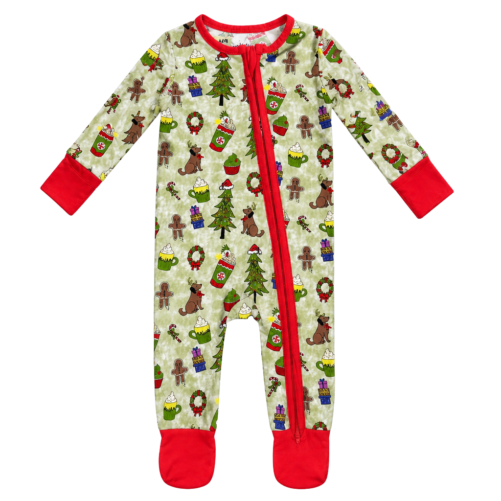 Meraki Hollow Christmas Print Bamboo Baby Zipper Romper 1