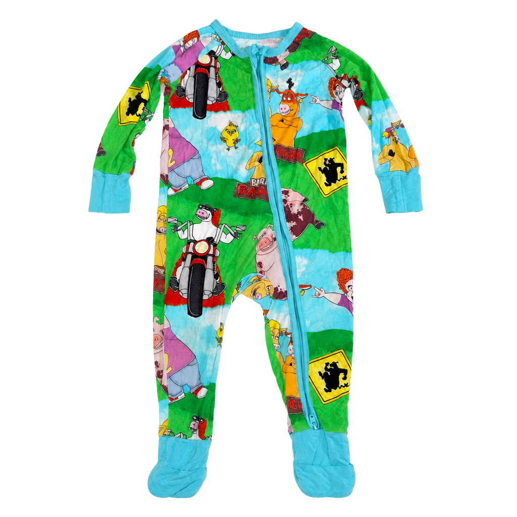 Snug Bugs Co. Barnyard Animal Print Bamboo Zip-Up Footie Pajamas 1
