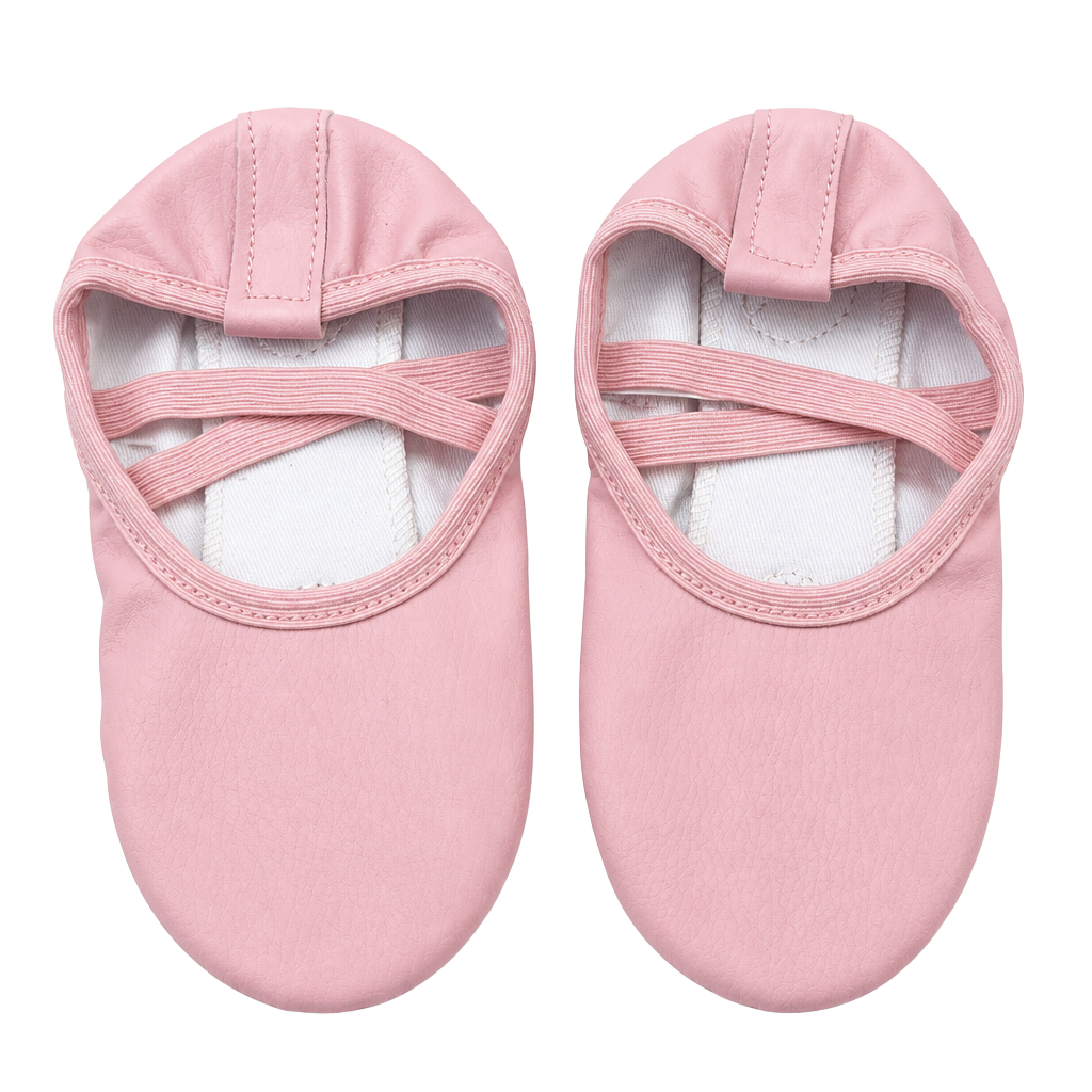 Girls Pink Leather Ballet Shoes Split-Sole Slippers with Elastic Cross Straps 1