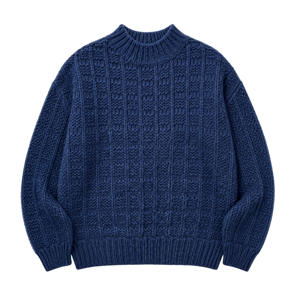 FRNCH Paris Navy Blue Chunky Cable Knit Mock Neck Fisherman Womens Sweater S 1