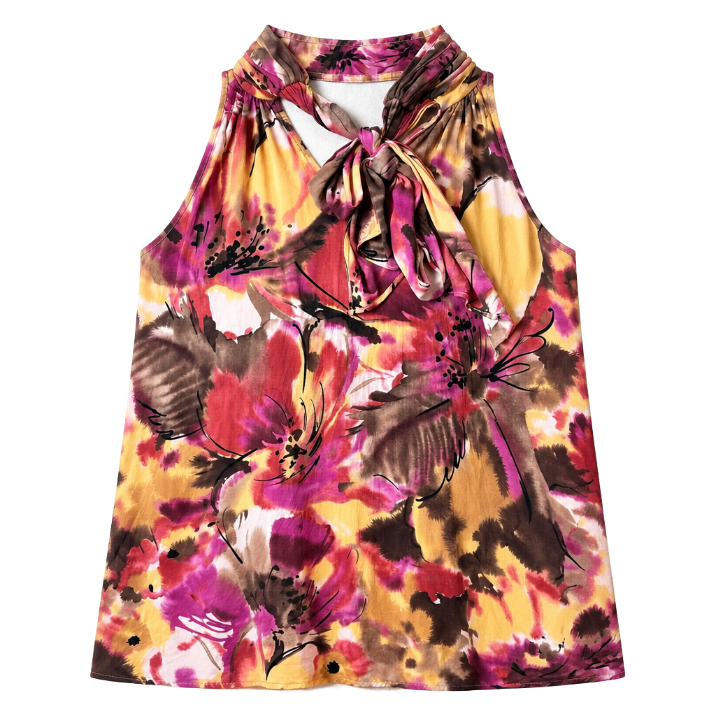 St. John Silk Floral Print Halter Sleeveless Top Blouse Size Medium. 1