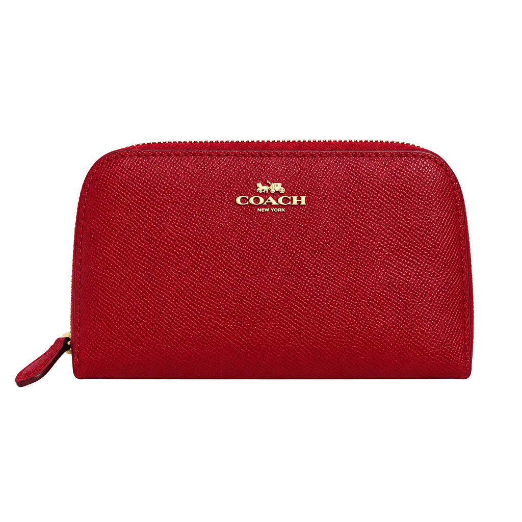 Coach Red Dome Crossgrain Leather Cosmetic Case Makeup Bag Zip Pouch 1