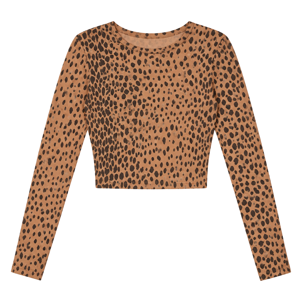 Good American Animal Leopard Print Crop Top Open Back Long Sleeve Size Small 1