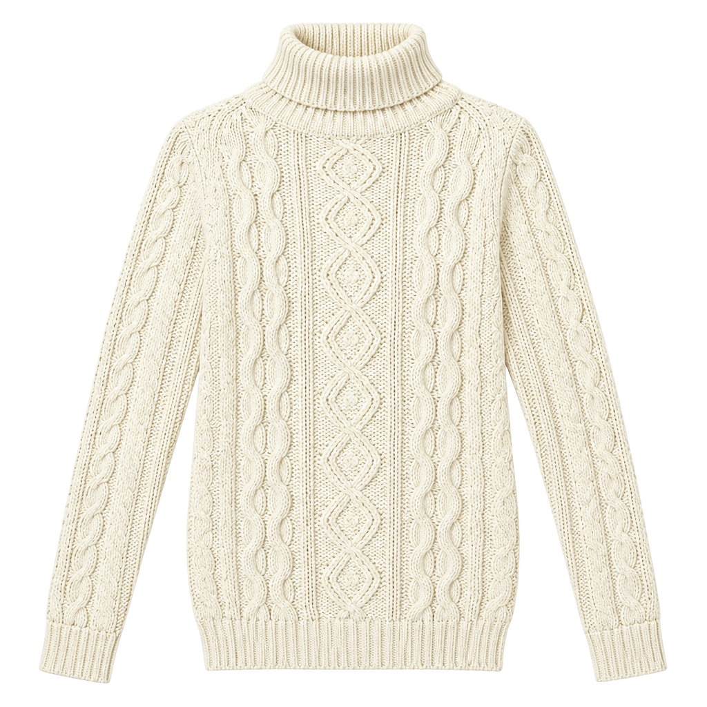 Kings Road Cable Knit Turtleneck Fisherman Sweater Beige Vintage Grandmacore M 1
