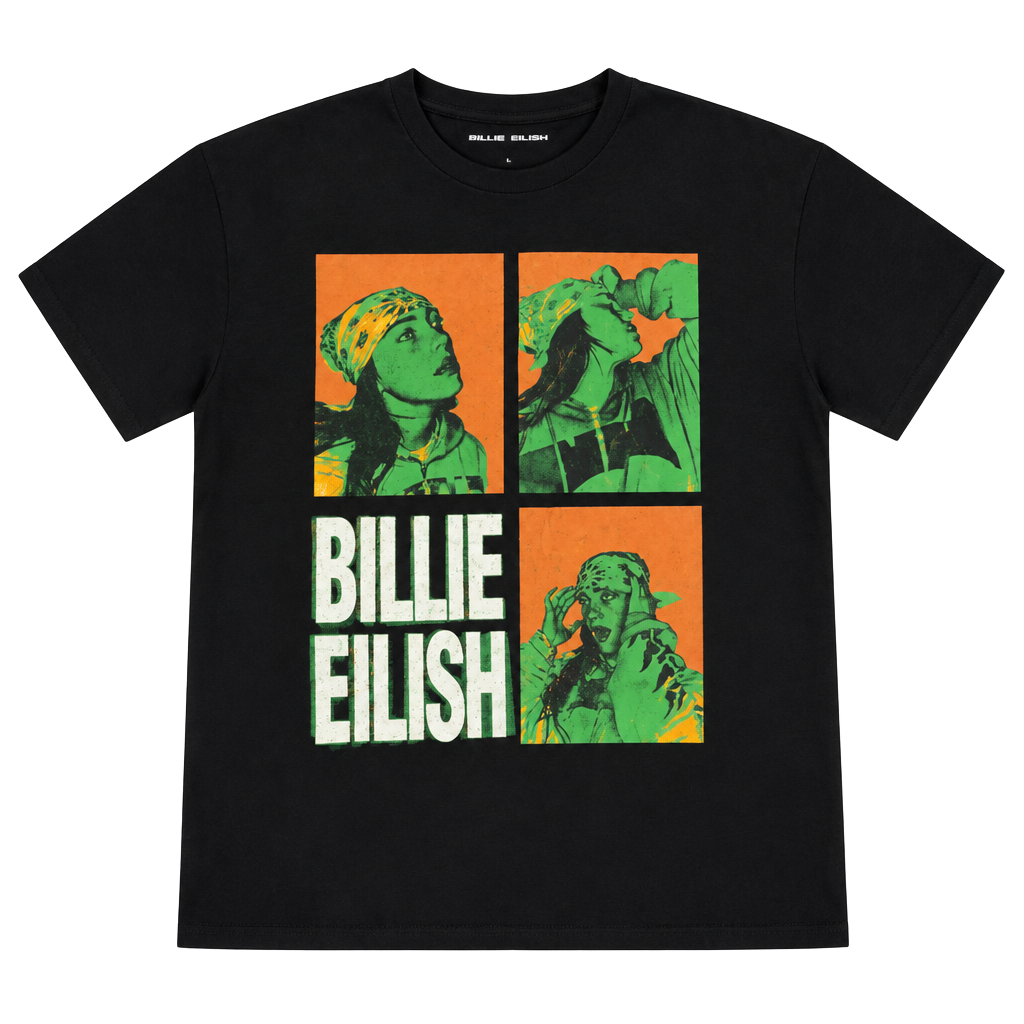 Billie Eilish 3-Photo and Logo T-Shirt Size M Black Graphic Band Tee 1