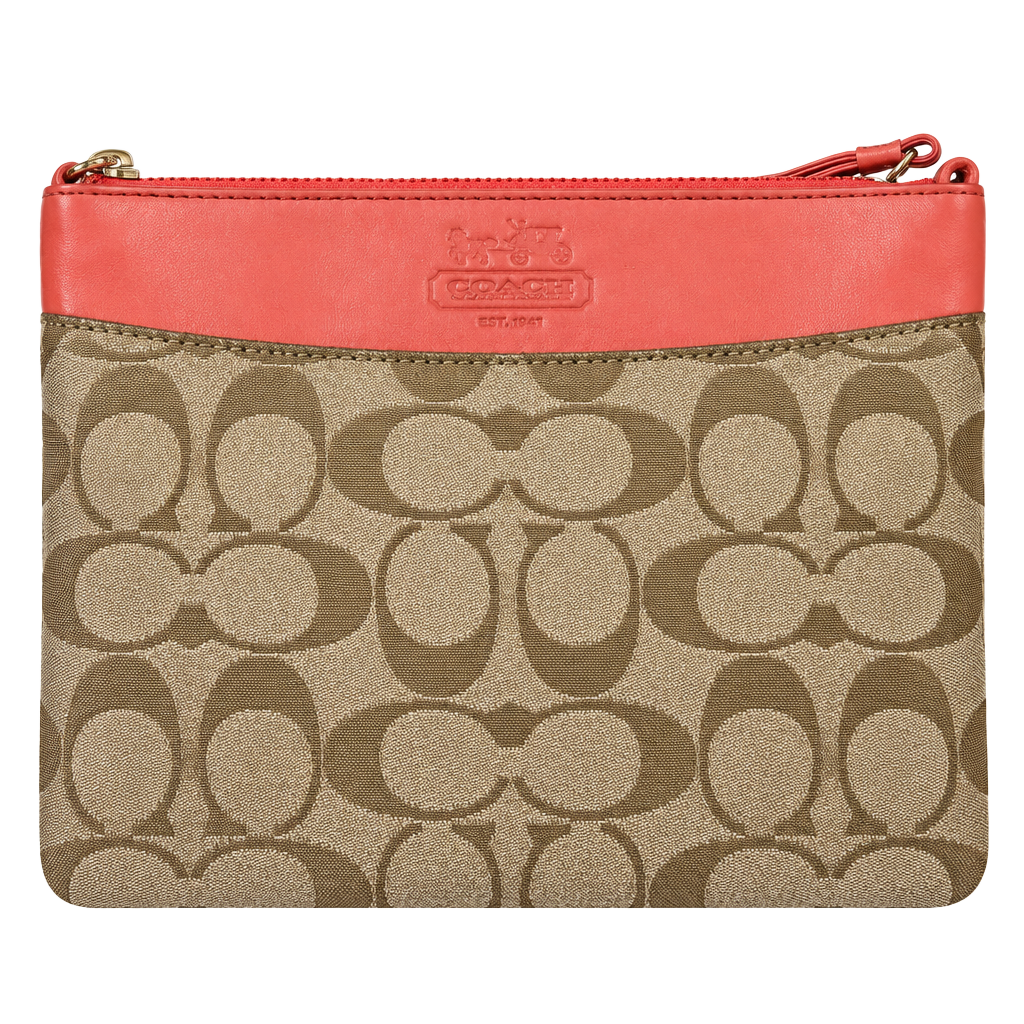 Coach Signature C Crossbody Bag Coral Brown Canvas Leather 1