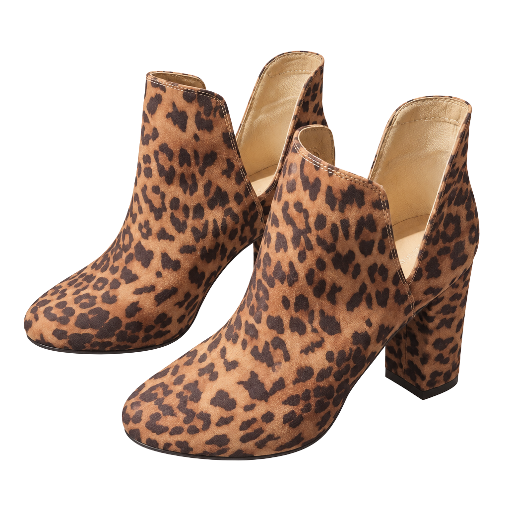Leopard Print Cutout Ankle Booties Block Heel 1