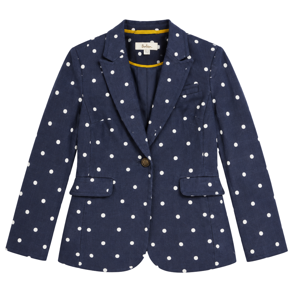 Boden Polka Dot Blazer US 4P Navy Blue White Cotton Jacket 1