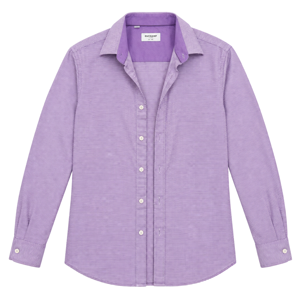 Duchamp London Dress Shirt Size 16/L 41 Purple Houndstooth Slim Fit 1