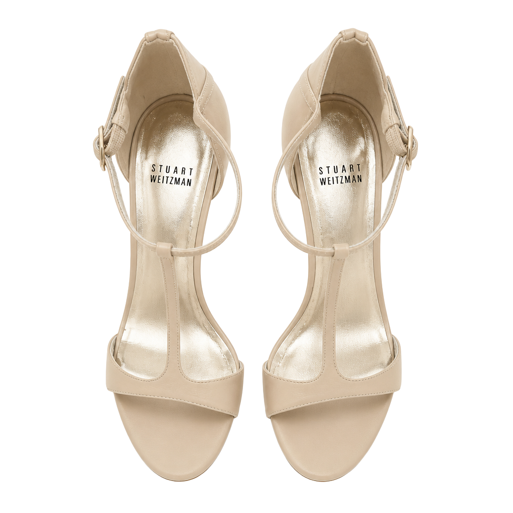 Stuart Weitzman Nude Leather T-Strap Stiletto Heels 1