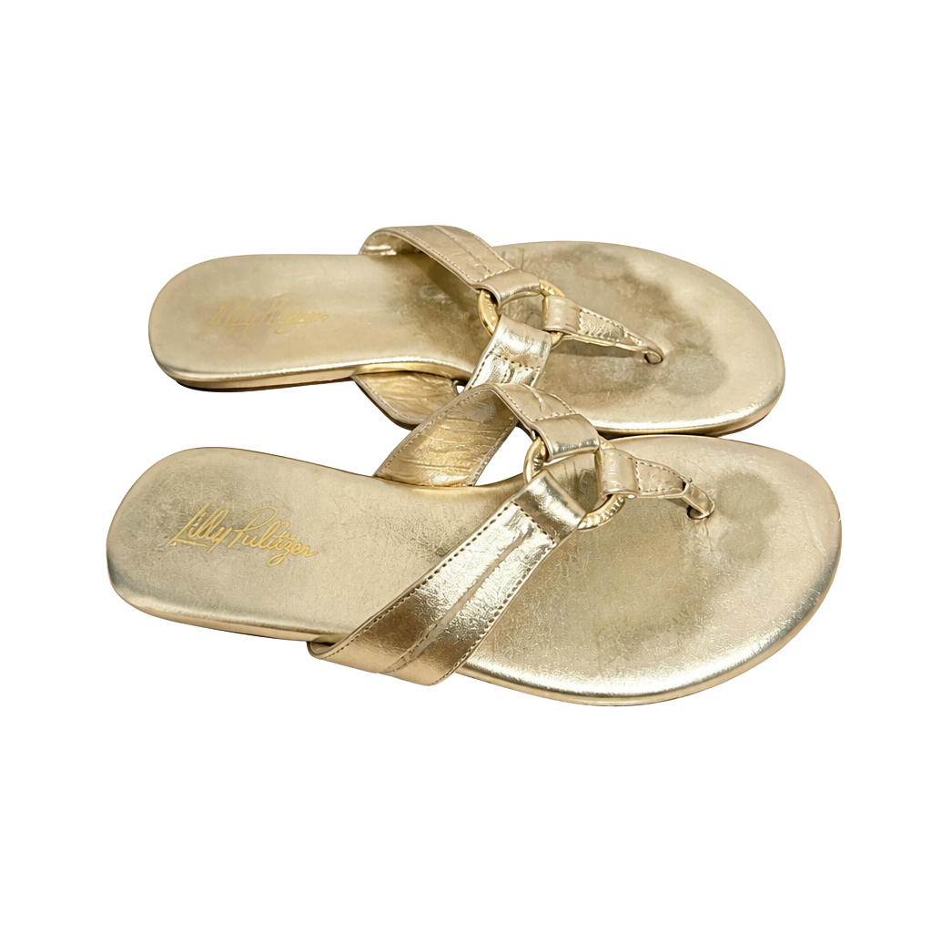 Lilly Pulitzer Mckim Wedge Sandal Gold Metallic size 6 1