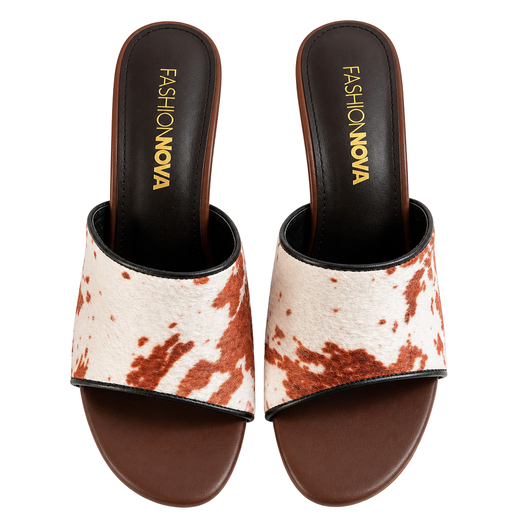 Fashion Nova Cow Print Heeled Mules Size 9 1