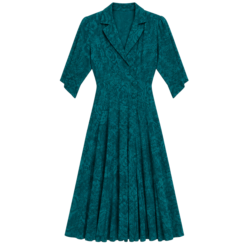 Vintage Oscar & Me Teal Black Midi Dress Size 5/6 1