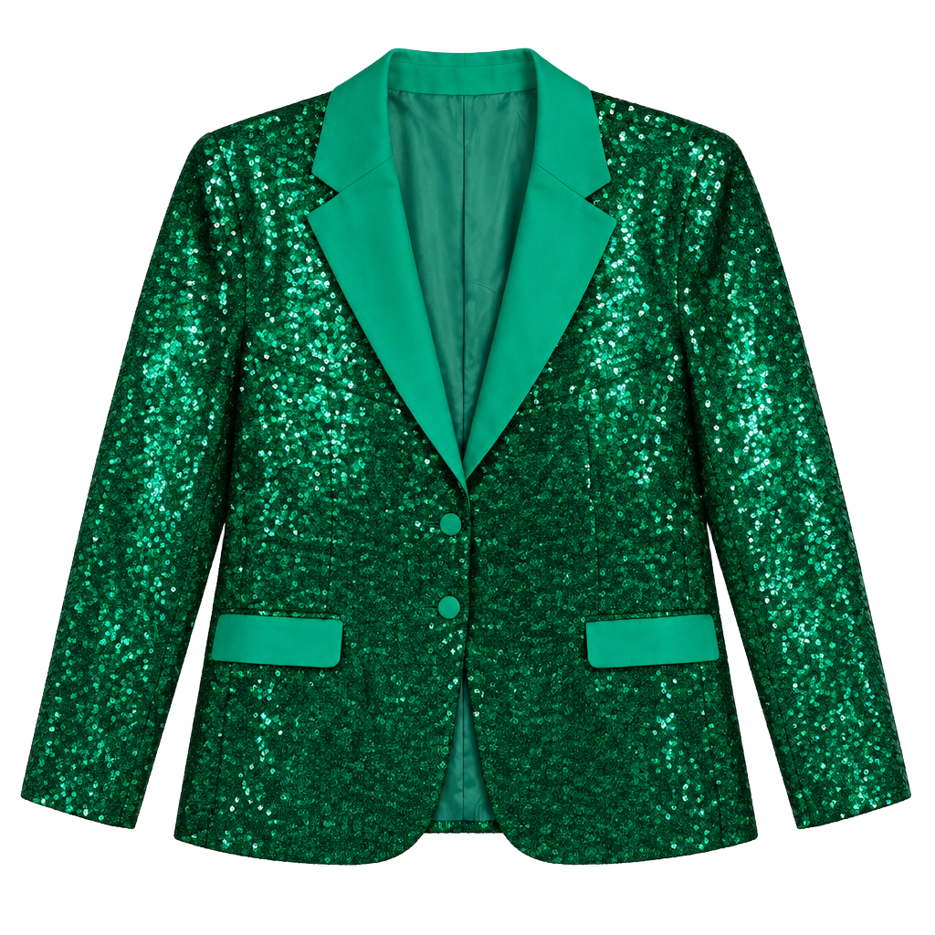 Tipsy Elves Blazer Suit Jacket Size 46 Green Sequin All Over Mens Holiday 1