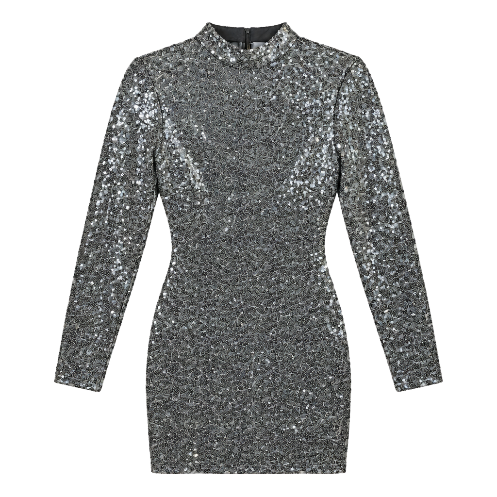 B. Darlin Prom Dress Size 1/2 Gray Sequin Halter Sleeveless 1