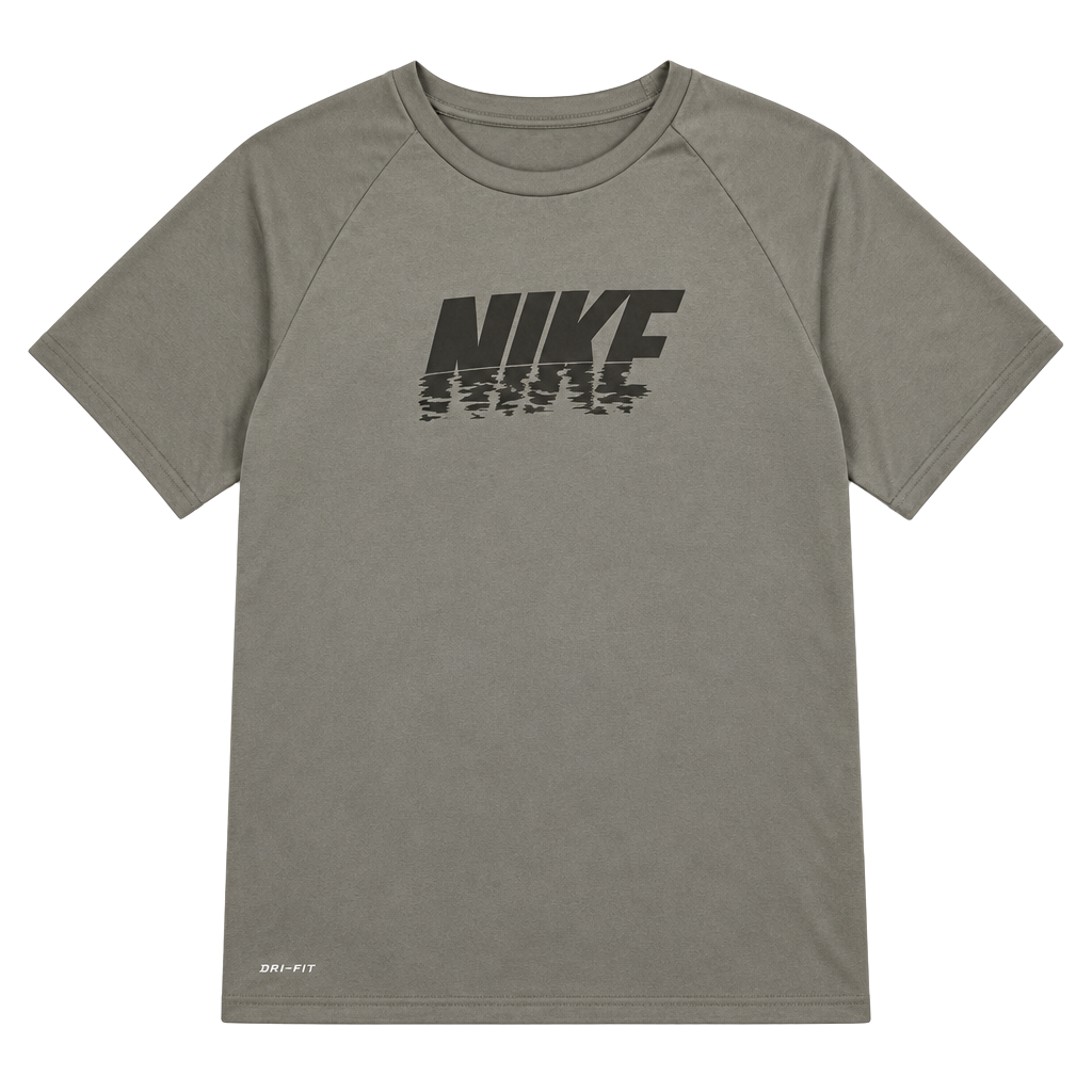 Nike Swim Short Sleeve Rash Guard Size L Gray Graphic Logo Dri-FIT 1