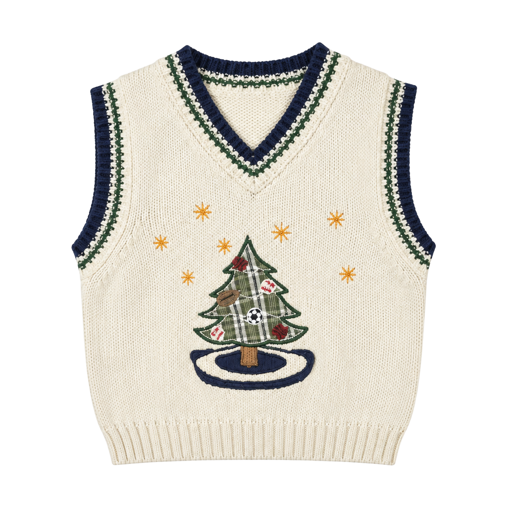 greendog Sweater Vest Size 4/4T Cream Christmas Tree 1