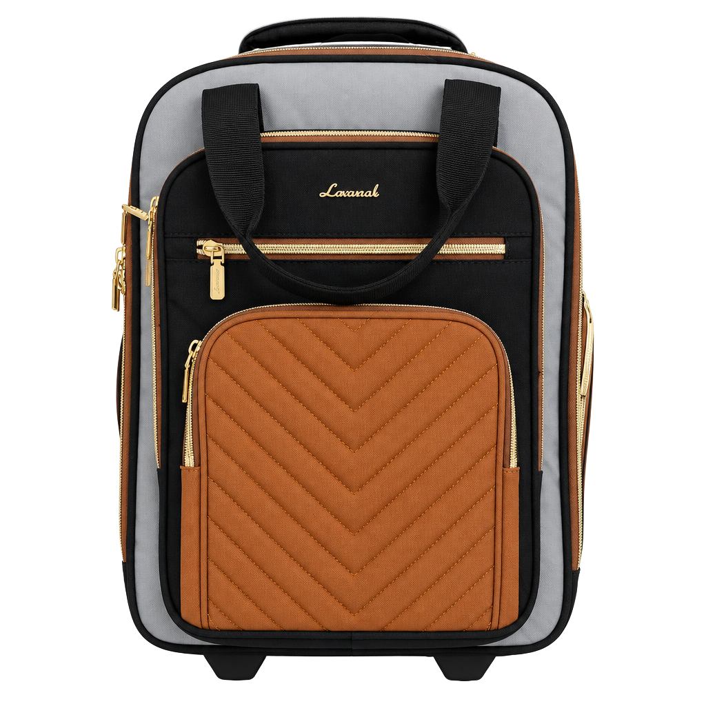 LOVEVOOK Rolling Laptop Bag 17.3 Inch Carry On Suitcase Black Brown 1