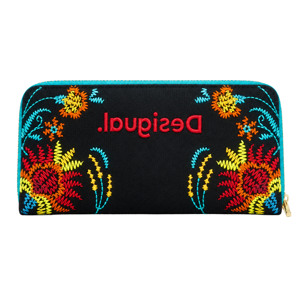 Desigual Onedero Adaggio Z Wallet Black Floral Embroidered 1