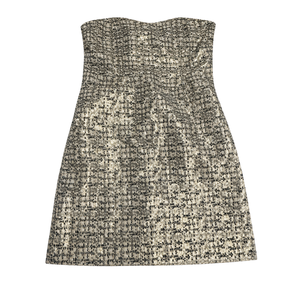 H&M Metallic Gold and Black Strapless Party Mini Dress 1