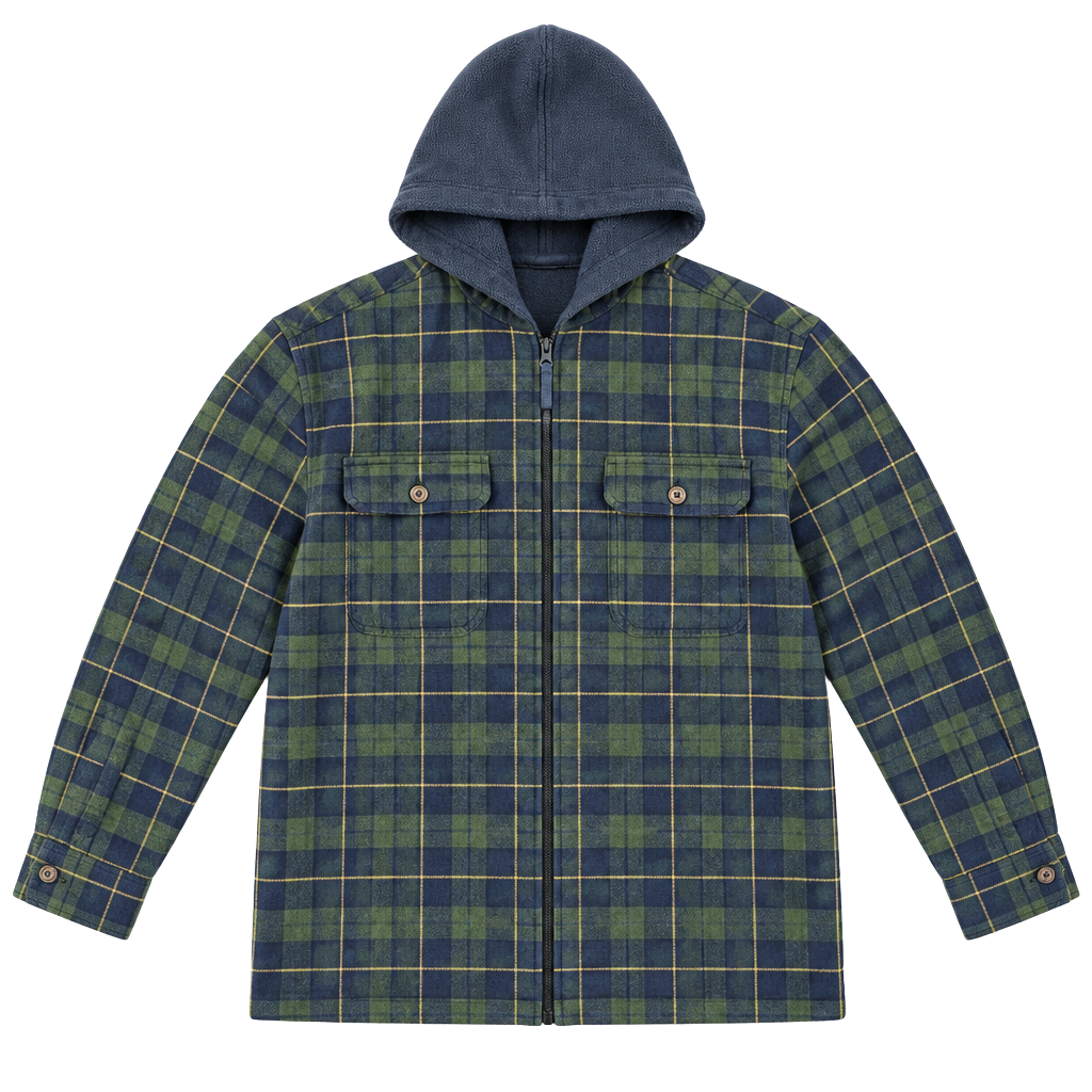 Puritan Plaid Flannel Hooded Jacket Size Large 42/44 Green Blue 1