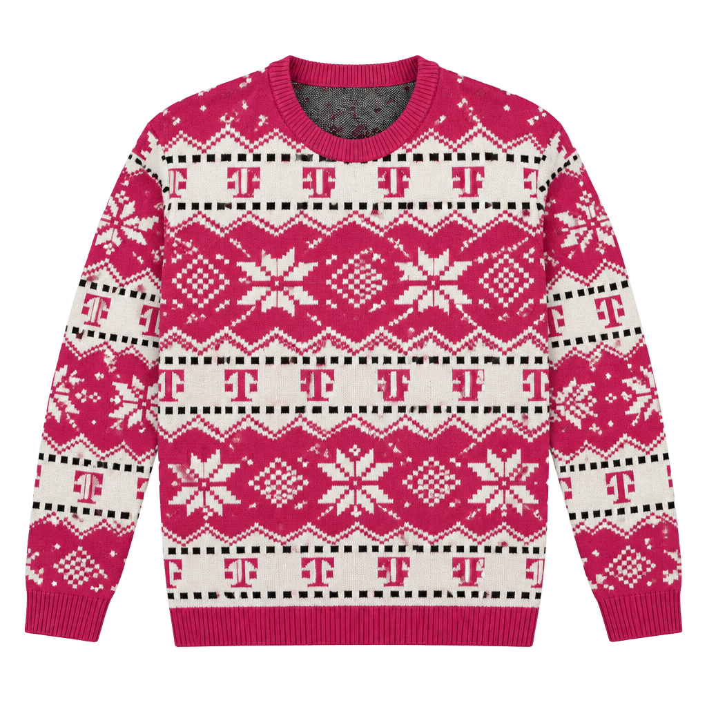 T-Mobile Pink Y2K Christmas Crop Knit Sweatshirt VERY NICE! Size XL 1