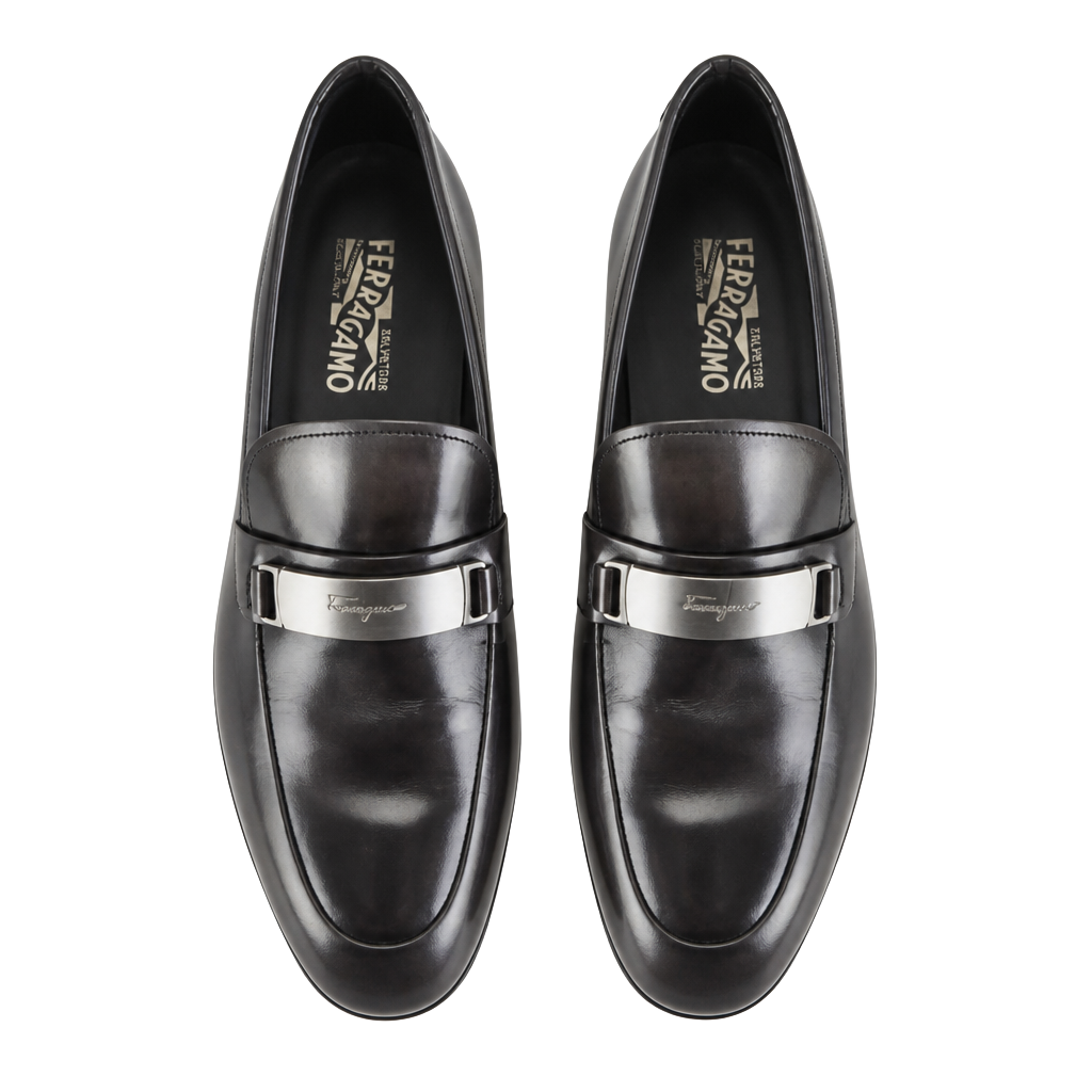 Salvatore Ferragamo Men's Charcoal Gray Burnished Leather Loafers Size 11 D 1