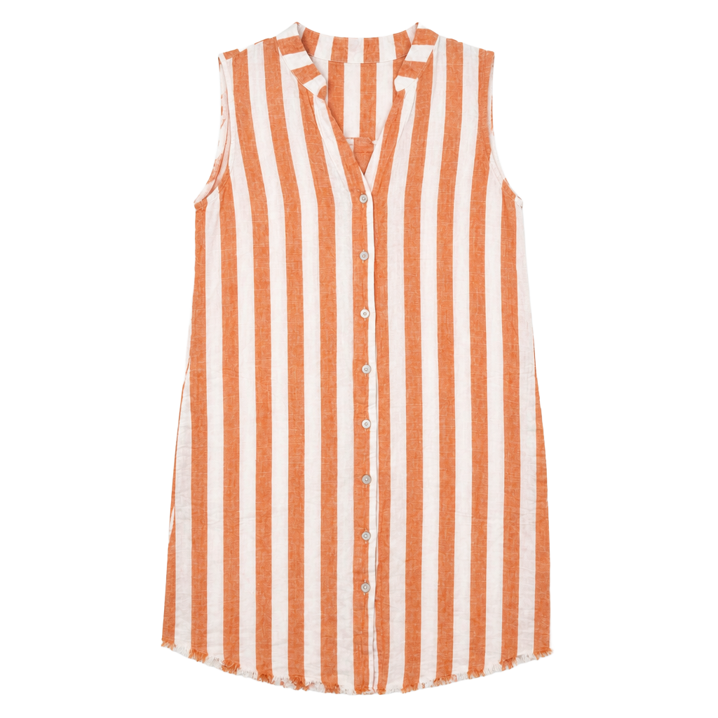 Cynthia Rowley Orange & White Striped Sleeveless Button Down Shirt Dress Size S 1