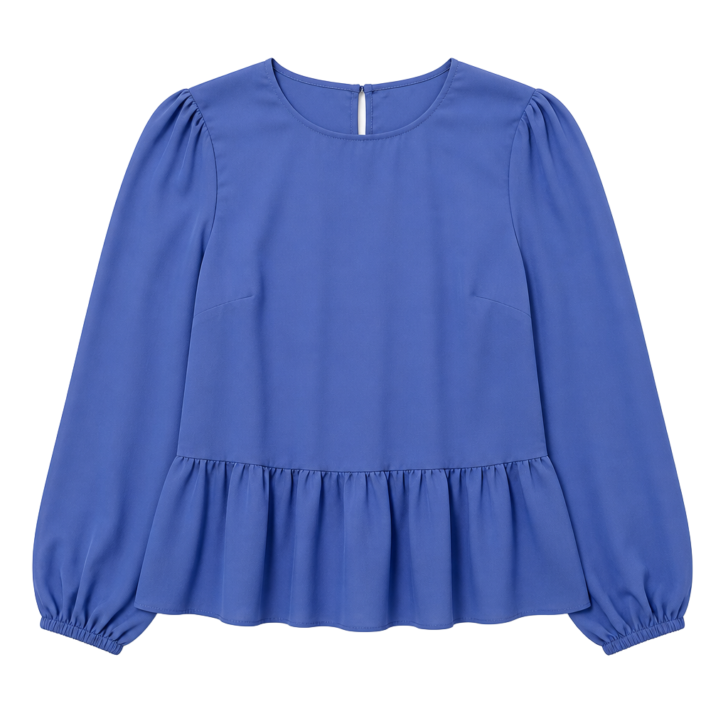 French Connection Blue Peplum Long Sleeve Blouse Size M 1