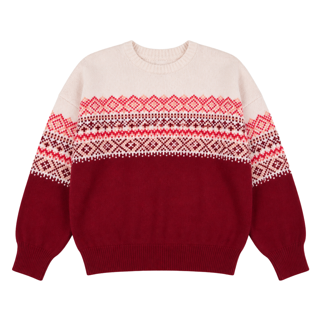 L.L.Bean Women's Fair Isle Colorblock Crew Sweater, Red/White, Size S Regular 1