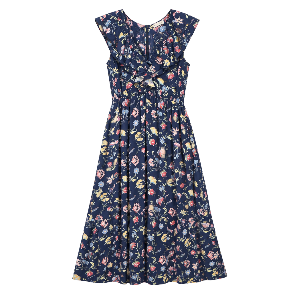 Roller Rabbit Blue Floral Print Cap Sleeve Maxi Dress 1
