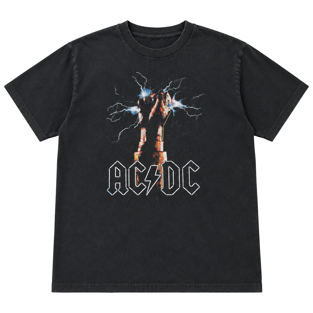 AC/DC Rockware T-Shirt Size L Black Hand of Lightning 2004 Graphic Tee 1
