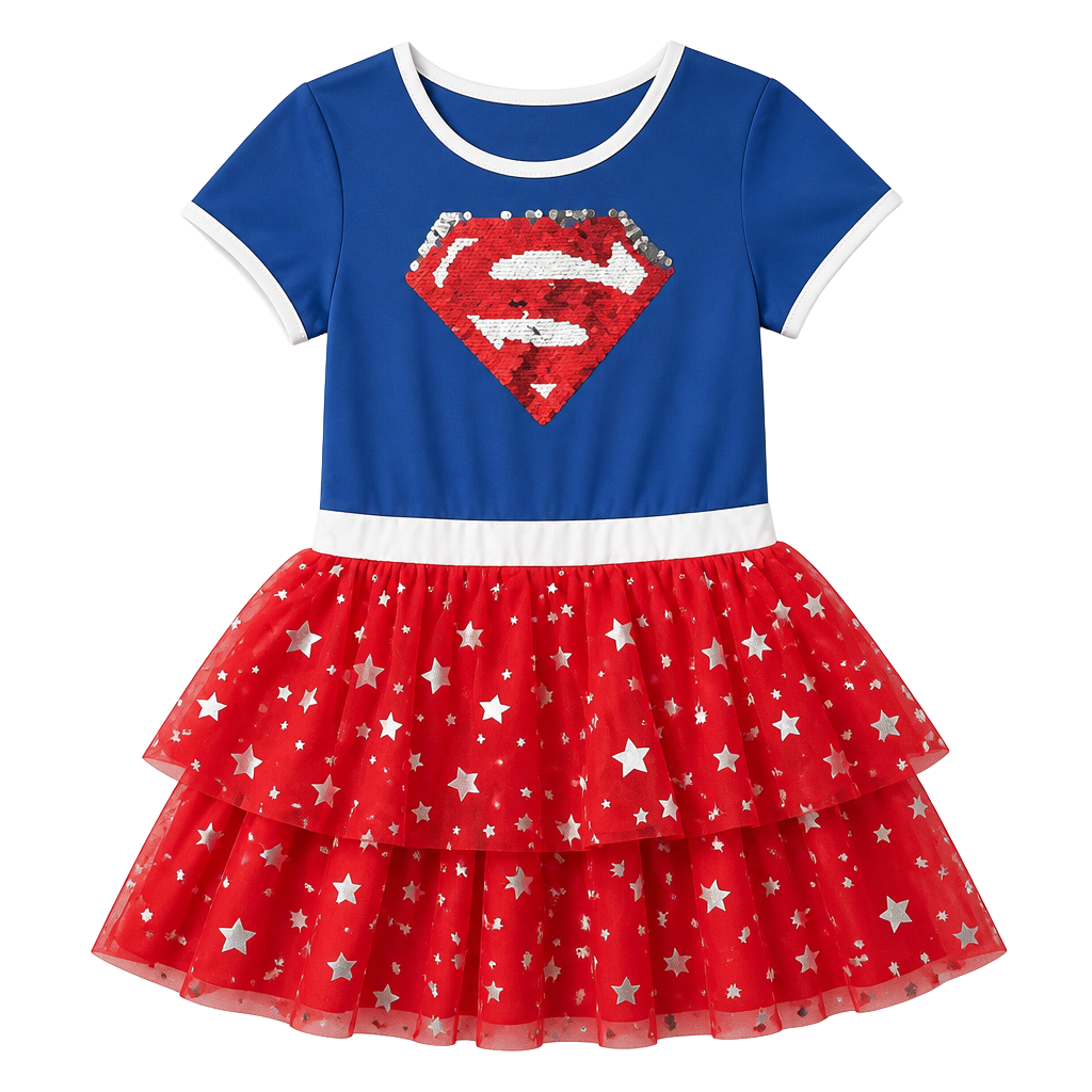 Supergirl Cosplay Dress kids Size XL/XG (14-16) Sequin Tutu with Cape 1