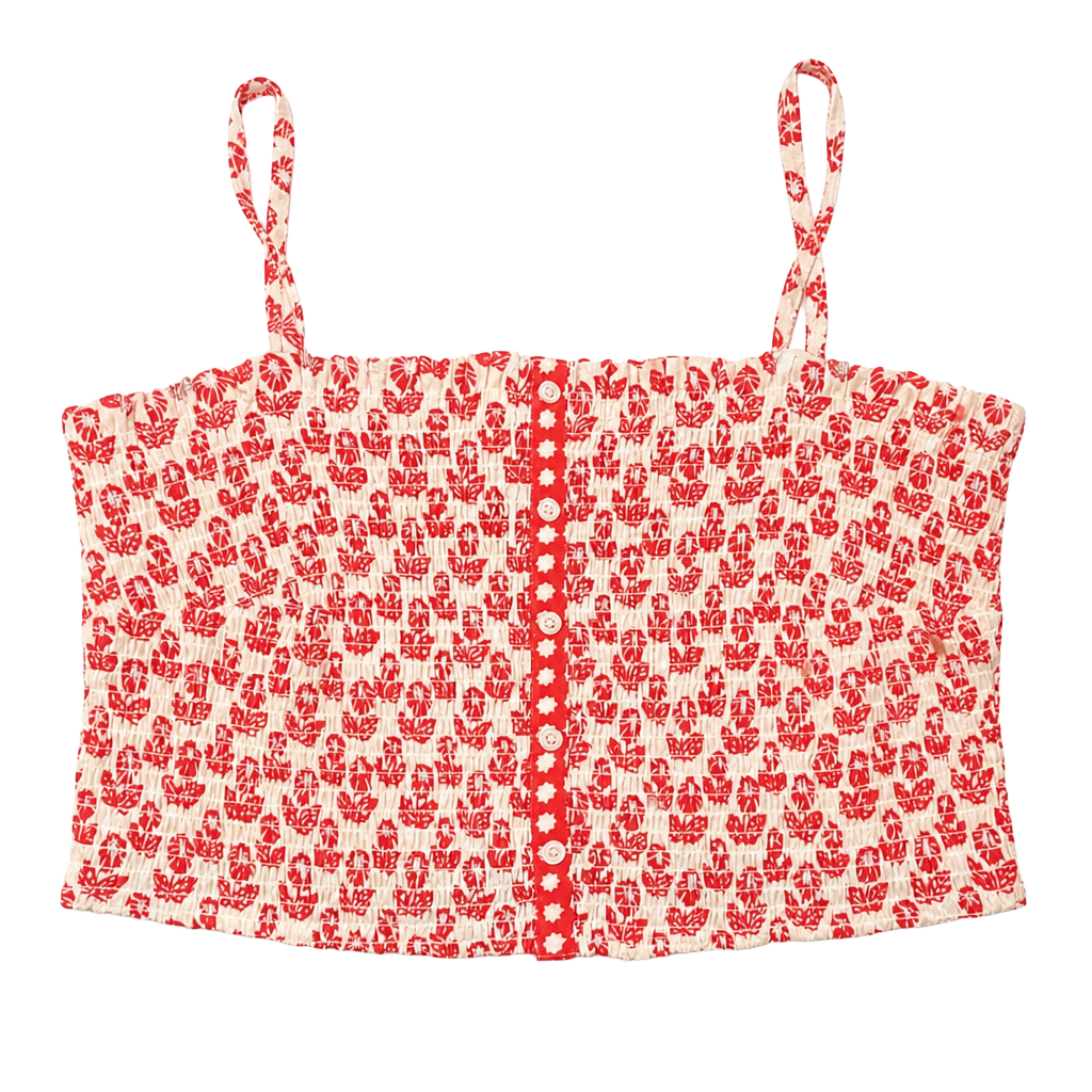 Roller Rabbit Tank Size XXL Red Lavender Floral Smocked 1