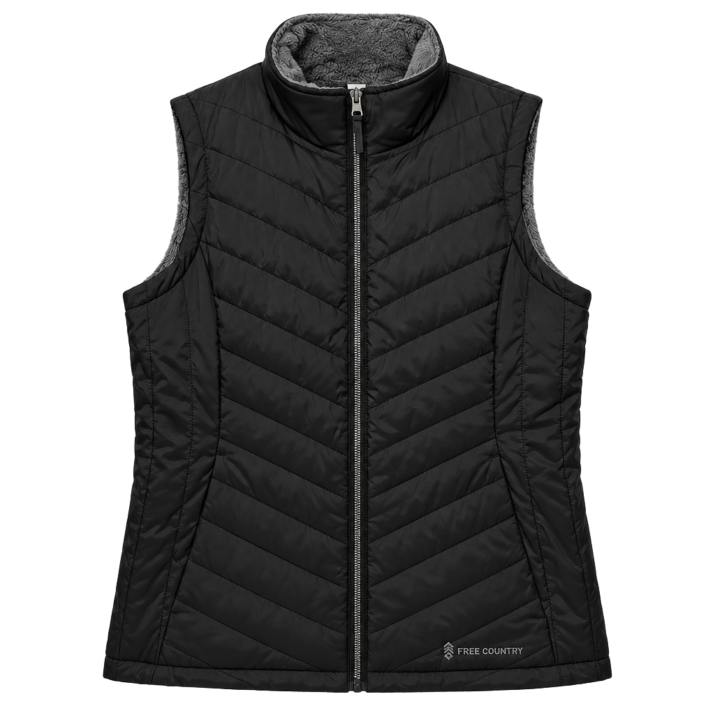 Free Country Quilted Vest Size M Black Faux Fur Lined 1