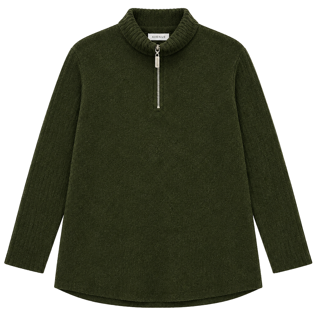 Avenue Half Zip Pullover Sweater Size 18/20 Olive Green Mock Neck 1