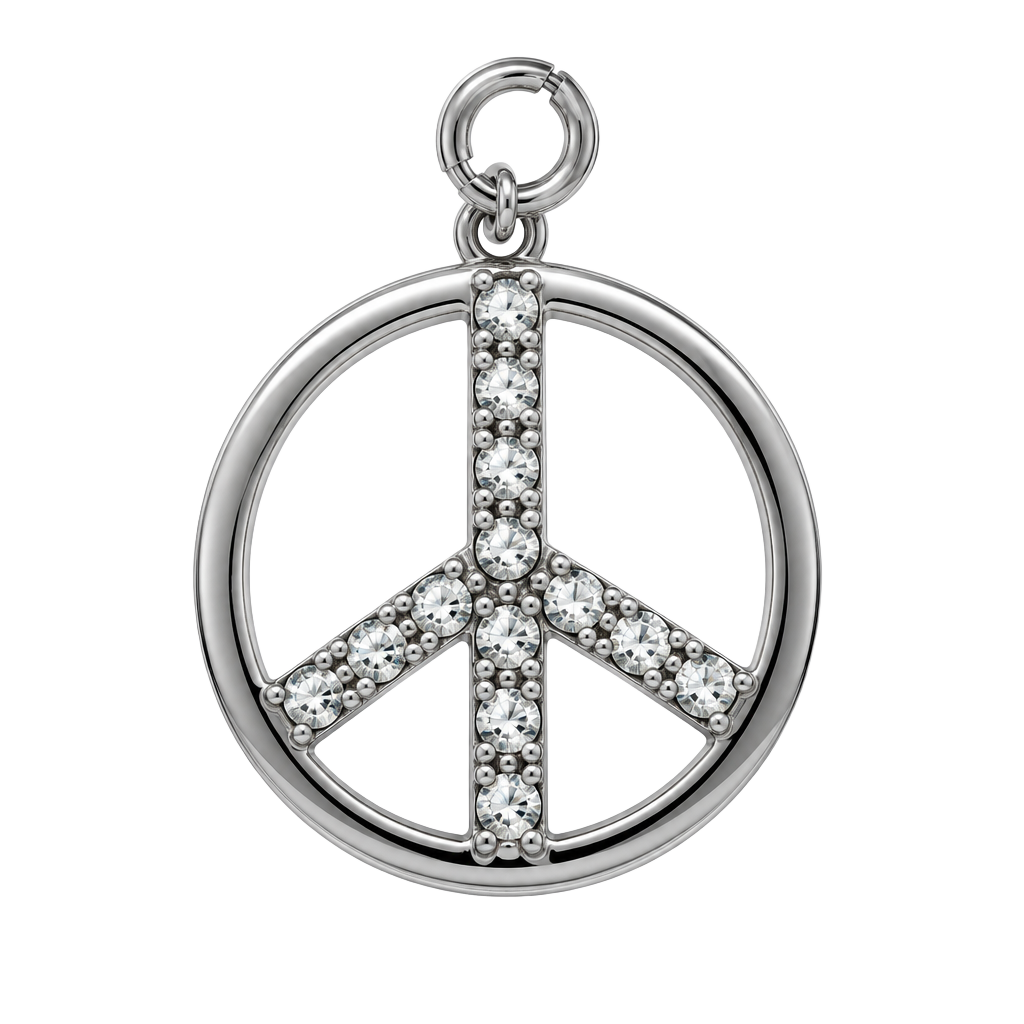 Silver Tone Rhinestone Peace Sign Pendant Charm 1