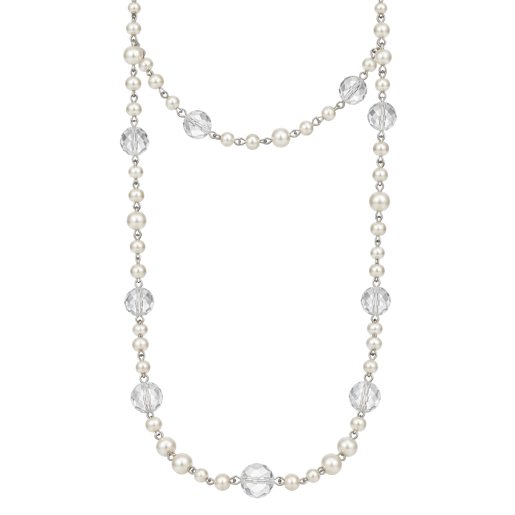 Jewel Kade Long Faux Pearl Crystal Beaded Necklace Silver Tone 1
