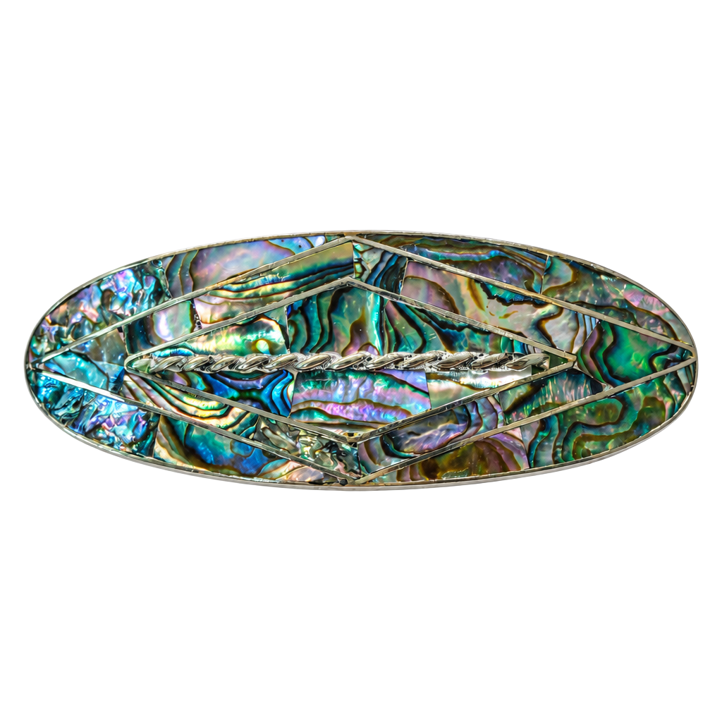 Alpac Mexico Vintage Abalone Shell Inlay Oval Hair Barrette 1