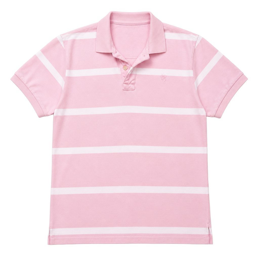Ditch Plains Pink and White Striped Polo Shirt, Size Medium 1
