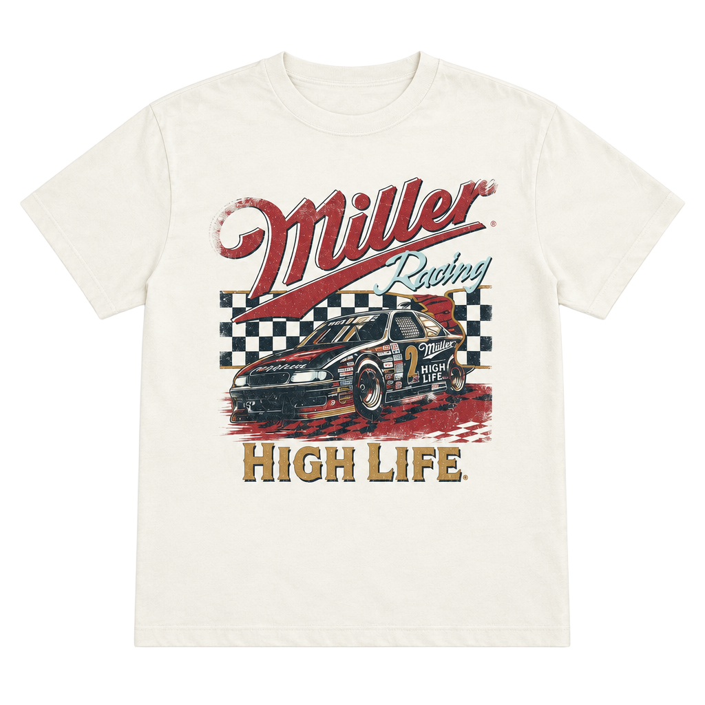 Miller High Life Racing T-Shirt White Graphic Tee, Size L 1